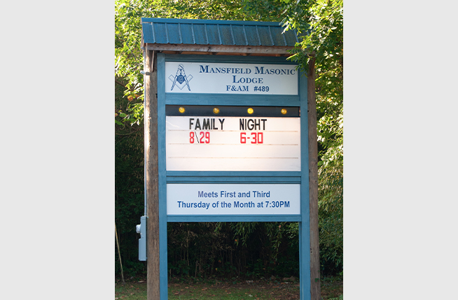 Mansfield Masonic Lodge sign